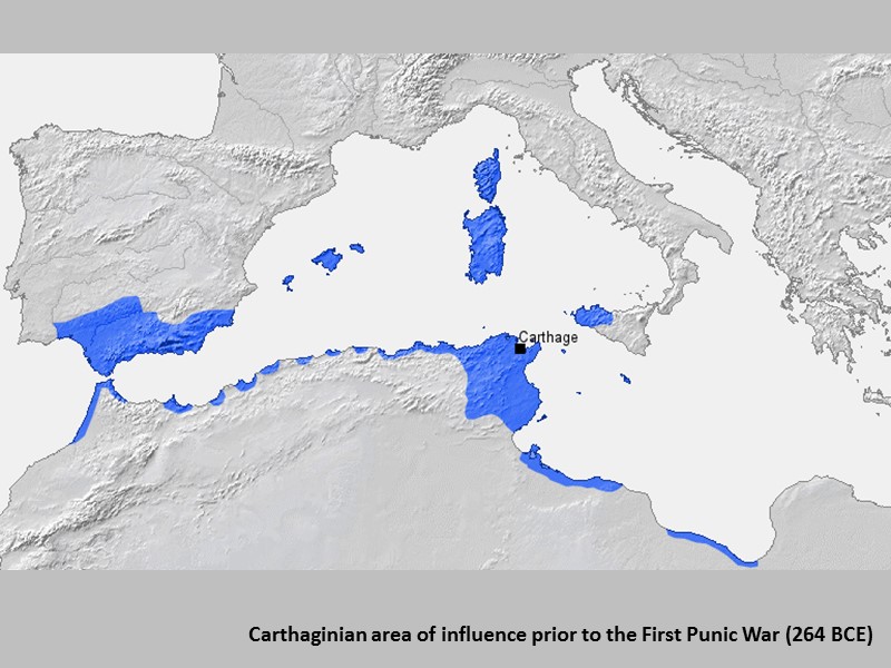 Carthaginian area of influence prior to the First Punic War (264 BCE)